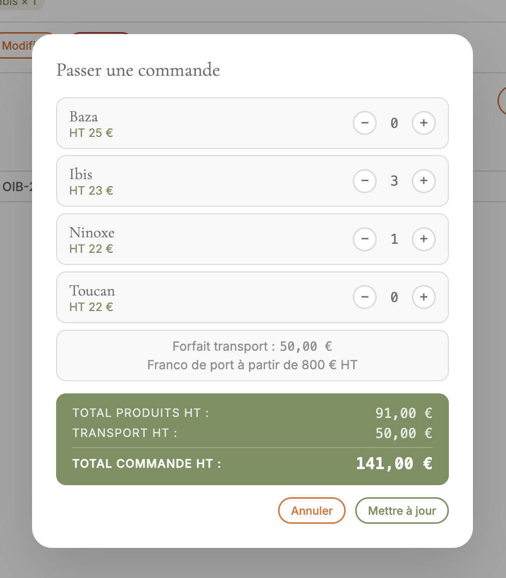 Modal commande